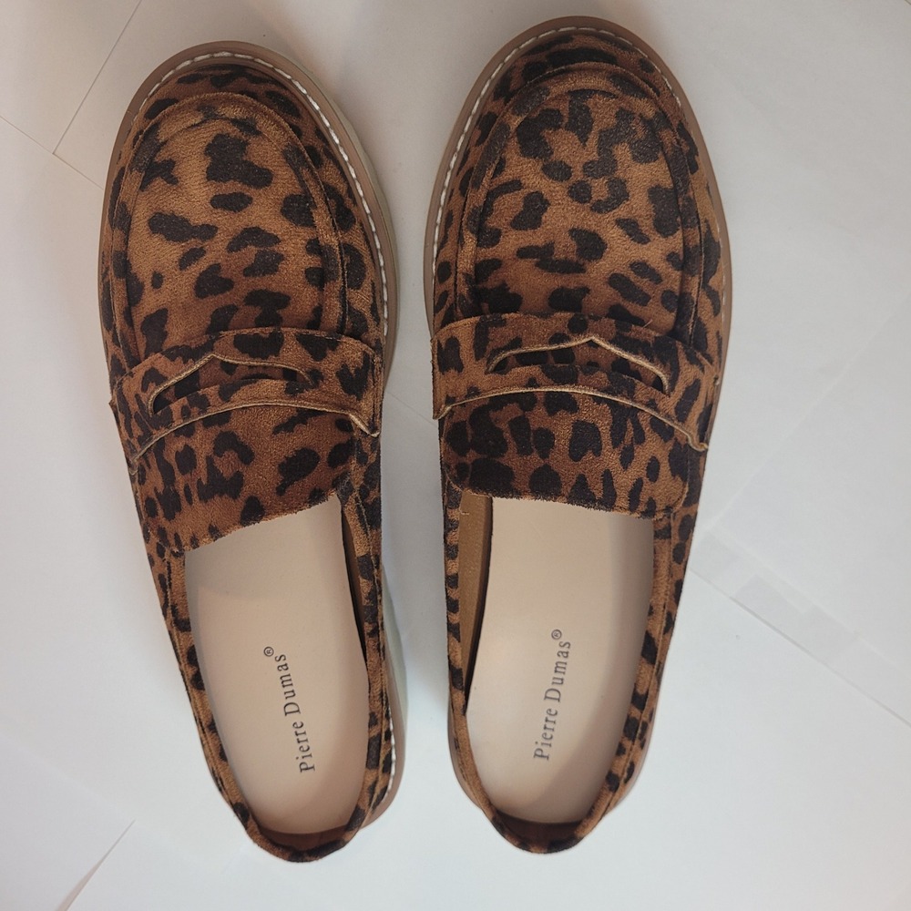 Pierre Dumas Mora-4 Mules Women Leopard Print Chunky Lug Sole Penny Loafers 10M